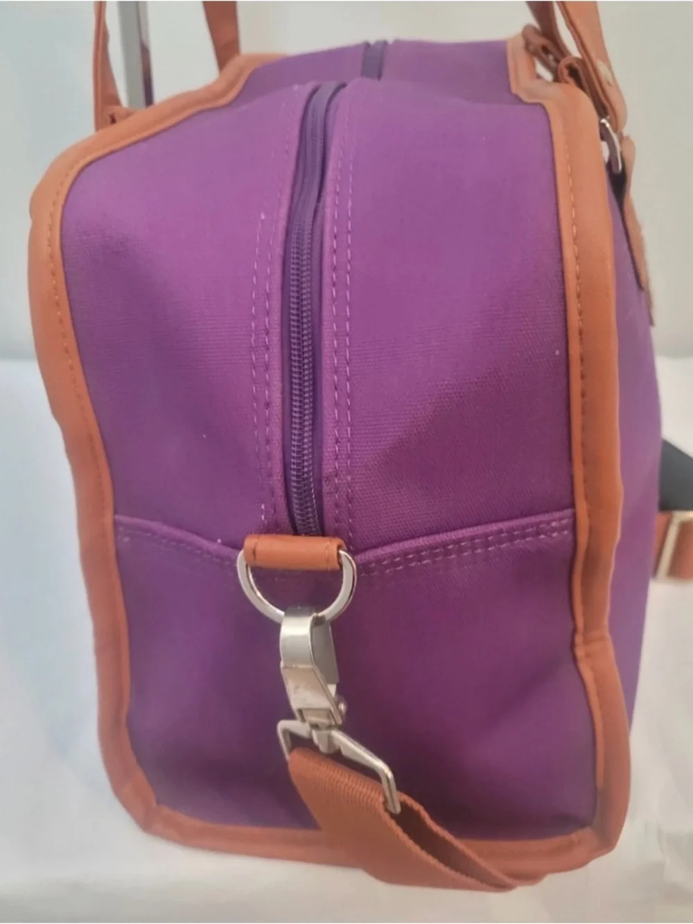JM New York Purple Travel Weekender Bag with Brown Trim